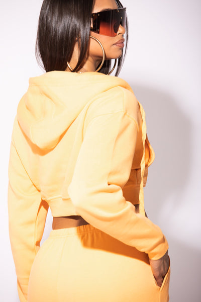 Orange Hooded Cropped Zip Up Jacket