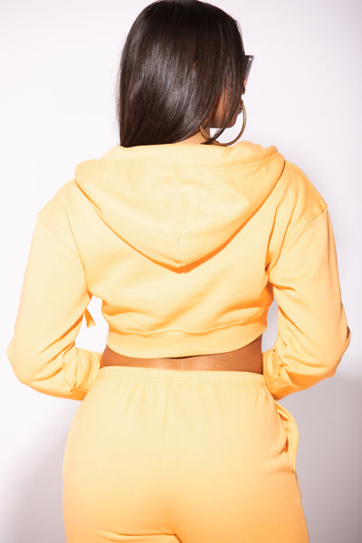 Orange Hooded Cropped Zip Up Jacket
