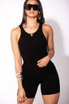 Black Basic Ribbed Bodysuit