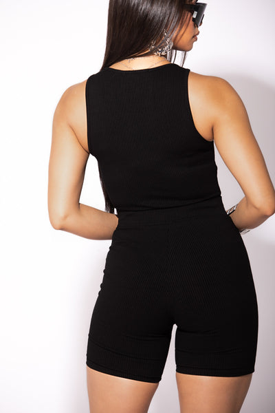 Black Basic Ribbed Bodysuit