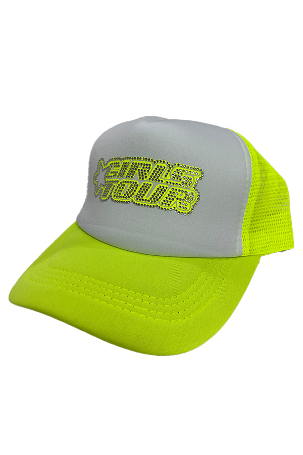 Neon Green Rhinestone Girls Tour Trucker