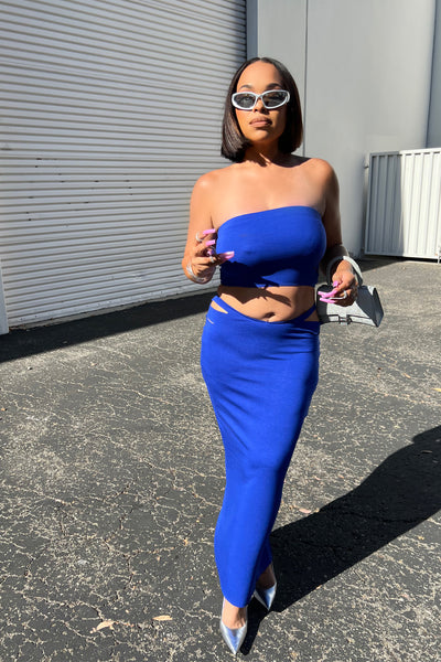 Blue Cut Out Skirt & Bandeau Set