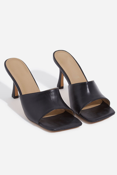 Black Solid Mule Heel