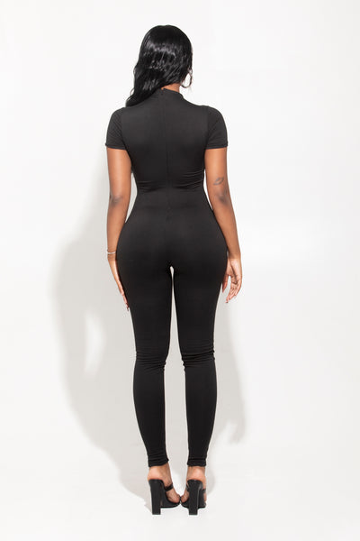 Short Sleeve Mock neck Full length Jumpsuit