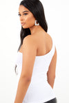 White Basic One Shoulder Top.