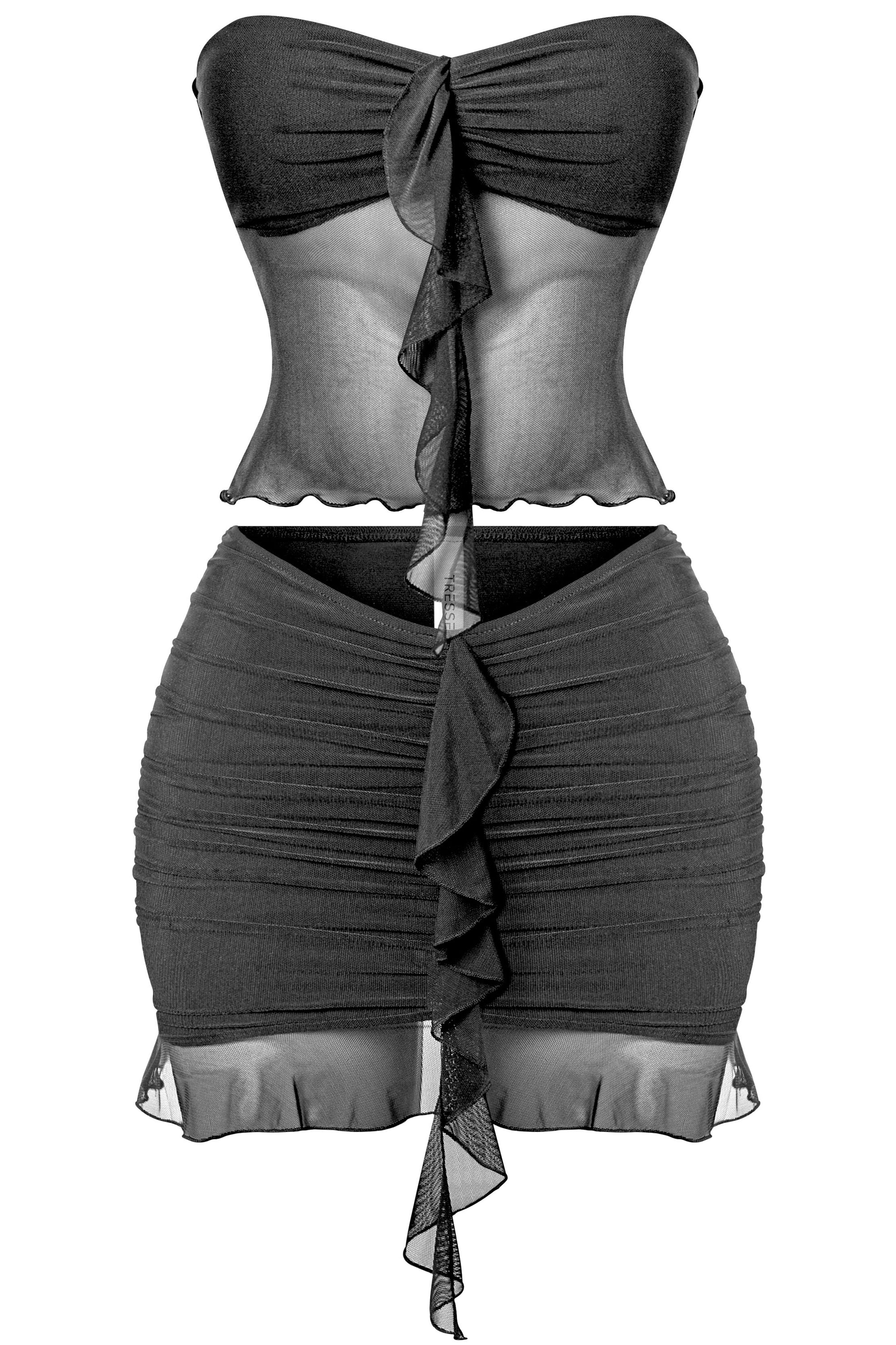 Black Ruffled Mesh Tube Top & Skirt set