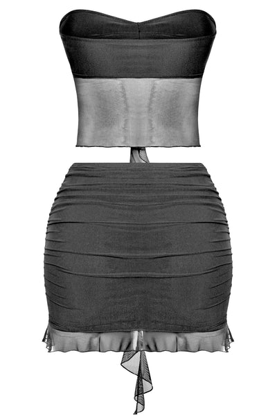 Black Ruffled Mesh Tube Top & Skirt set
