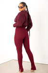 Burgundy Ribbed Seamless Leggings