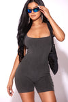 Round Neck sleeveless Unitard Charcoal