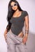 Charcoal Ribbed Round Neck Bodysuit
