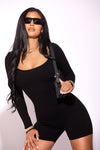 Round Neck Long sleeve Unitard Black