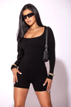 Round Neck Long sleeve Unitard Black