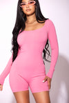 Round Neck Long sleeve Unitard Pink