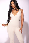 V Neck sleeveless Jumpsuit Cream