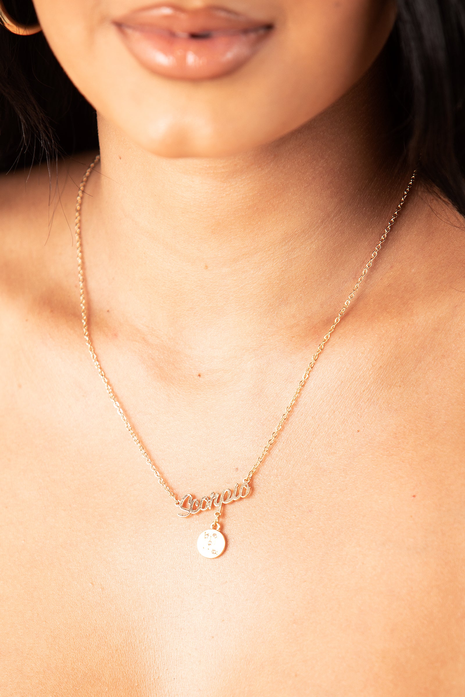 Gold Scorpio Symbol Nameplate Necklace