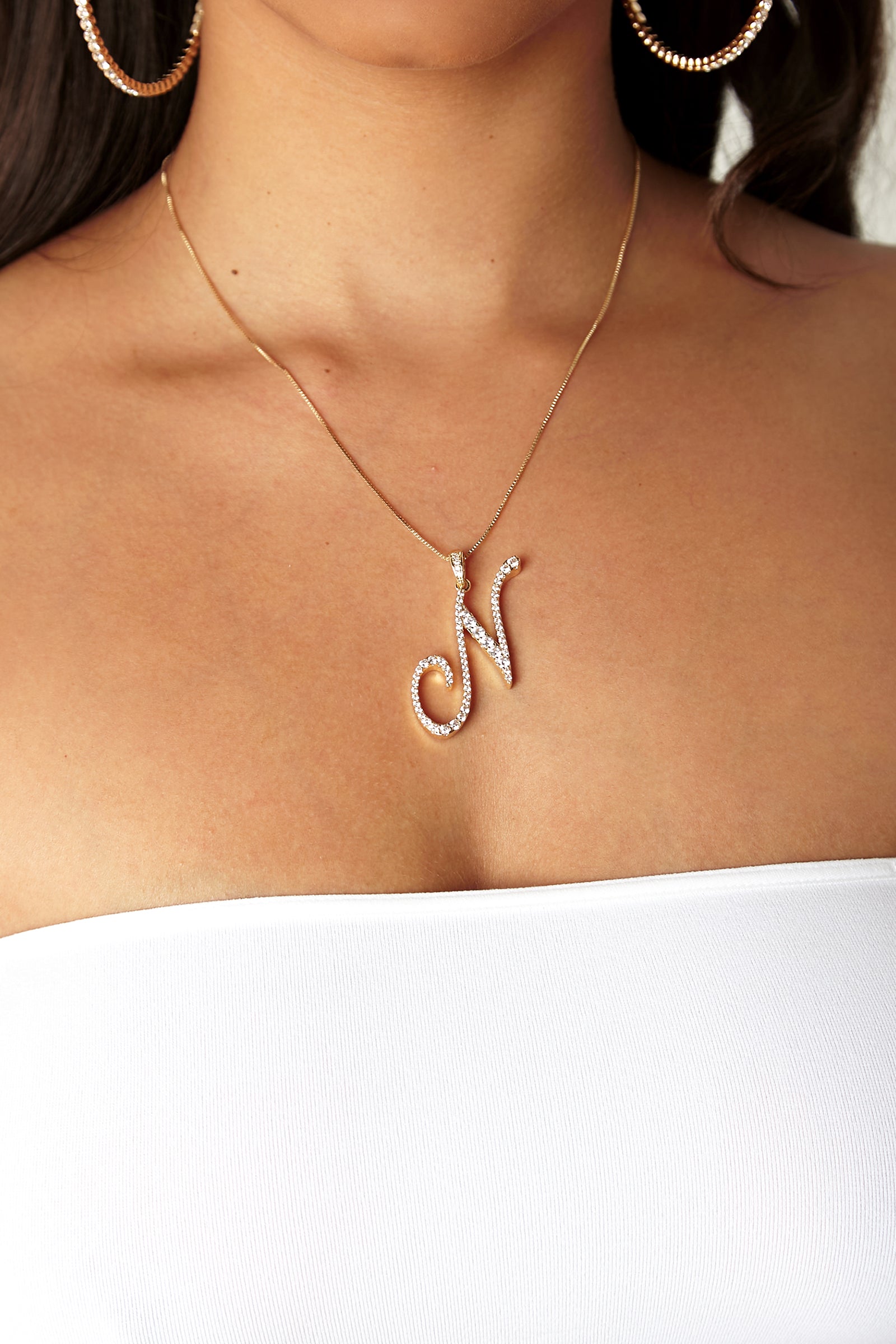 Buy Yellow Chimes Gold -toned Stainless Steel Initial Alphabet Letter N  Pendant With Chain Online