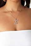 Diamond L Cursive Pendant- Silver