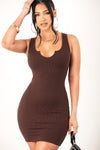 Chocolate Ribbed Body con Mini Dress