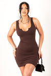 Chocolate Ribbed Body con Mini Dress