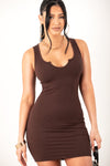 Chocolate Ribbed Body con Mini Dress