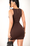 Chocolate Ribbed Body con Mini Dress
