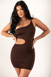 Brown One Shoulder Cut Out Dress