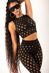 Black Hollow Out Sleeveless Fishnet Set
