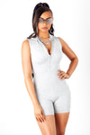 Grey Mock Neck Zip Up Unitard