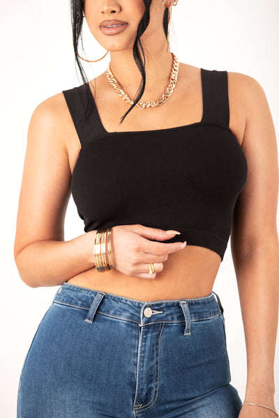 Black Basic Square Neck Crop Top