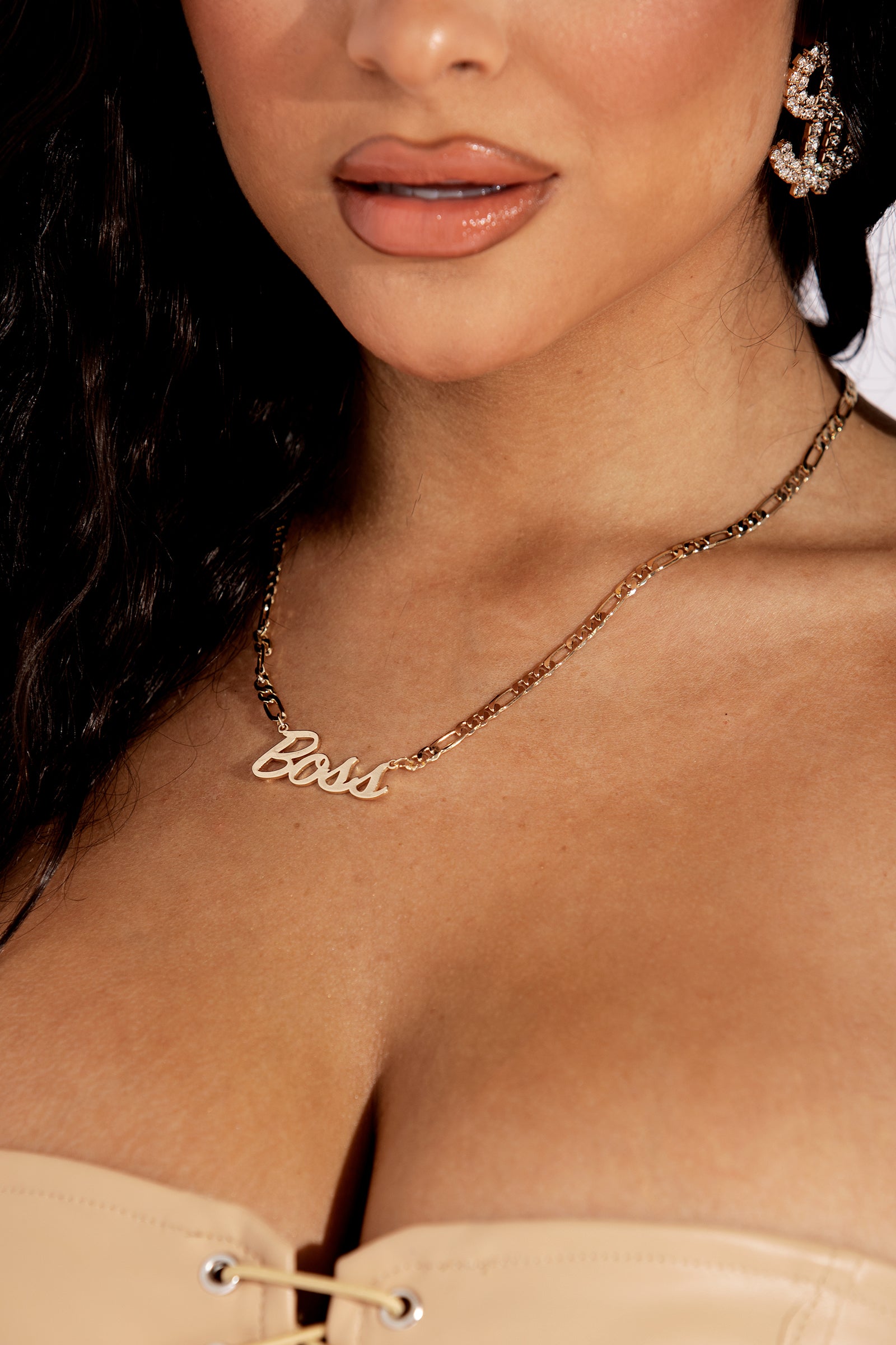 Gold Boss Nameplate Necklace