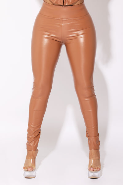 Camel PU Leather Thick High Waisted Legging