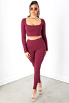 Burgundy Ribbed Leggings