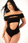 Black Front Cut Out Bodysuit