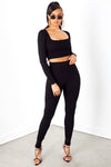 Black Ribbed Long Sleeve Top