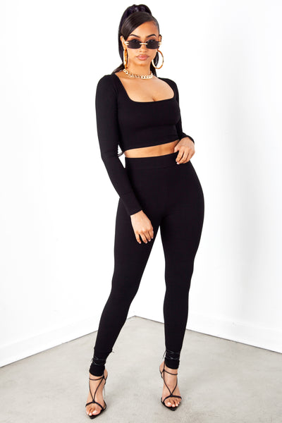 Black Ribbed Long Sleeve Top