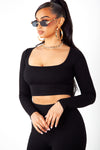 Black Ribbed Long Sleeve Top