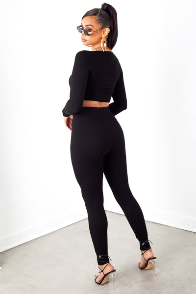 Black Ribbed Long Sleeve Top