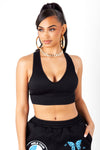Black Basic Ribbed Racer Back Bra