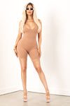 Nude Deep V Neck Ribbed Unitard