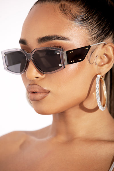 Silver Metal Rectangular Sunglasses