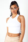 White Ribbed Thick Band Tank