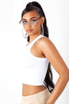 White Ribbed Thick Band Tank
