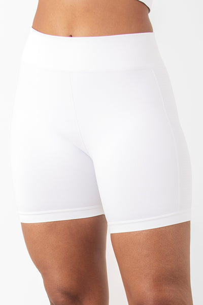 White Mini Basic Ribbed Biker Shorts