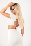 White Open Back Crop skirt set