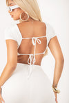 White Open Back Crop skirt set