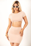 Nude Open Back Crop skirt set