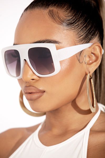 Rectangular White Flat Top Frame Sunglasses