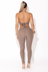 Taupe Ribbed Halter Top & Legging Set