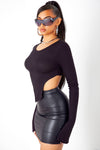 Black Long Sleeve Slit Sleeve Top