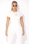 Off White Ribbed T shirt Bodysuit